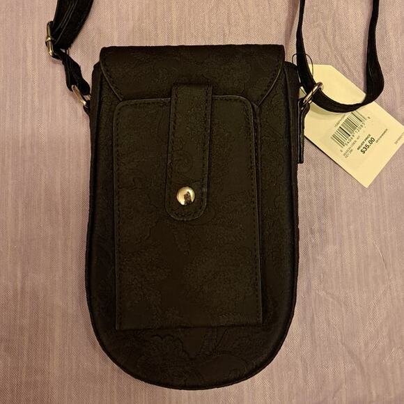 Womens Multisac Small Black Floral Crossbody Bag with Snap Closure - Picture 9 of 10